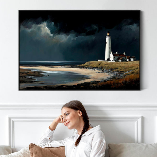 Extra Large Framed Scottish Canvas Artwork - Lighthouse - Calm before the Storm