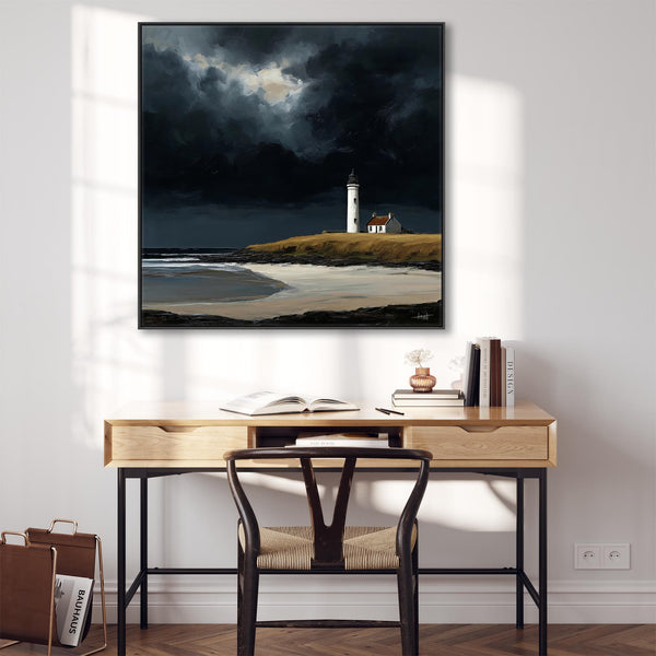 Large Framed Scottish Canvas Artwork - Lighthouse - Edge of Storm