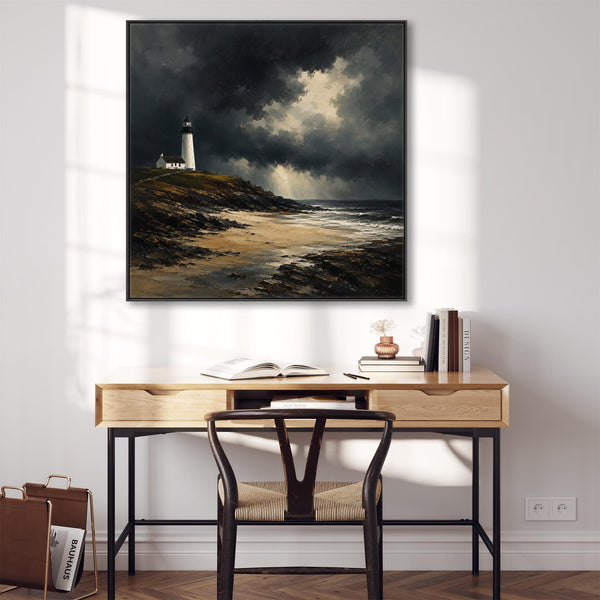 Framed Scottish Canvas Artwork - Lighthouse - Lonely Light