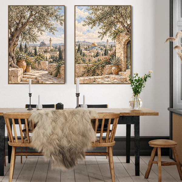Pair Framed Islamic Canvases - Palestine Mosque Skyline Set 2