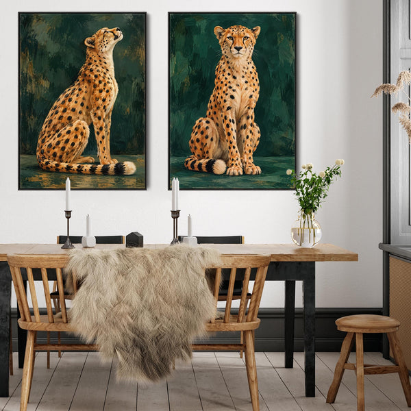 Poised - Cheetah Big Cats - Framed Pair Canvas Wall Art - Set 2