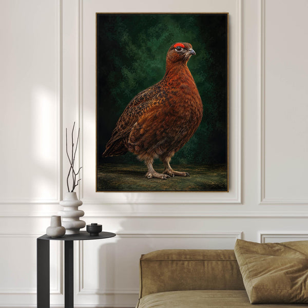 Red Grouse - Vintage Framed Game Bird Canvas Wall Art - Braemar