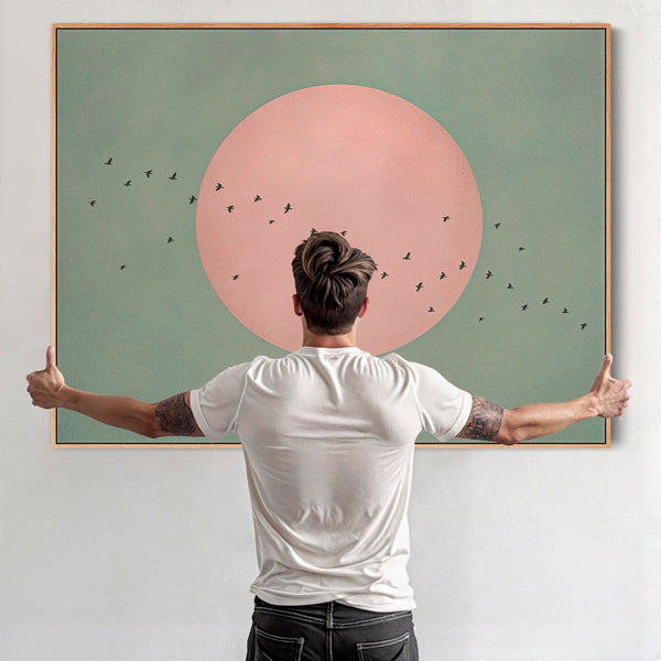 Japandi Framed Canvas - Sage Green Pink - Frame Included