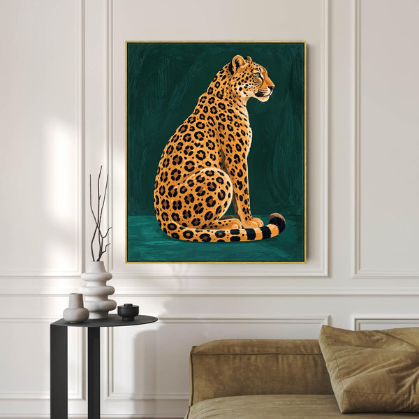 Selena - Gold & Green Leopard Maximalist Framed Canvas Wall Art