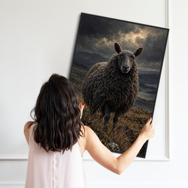 Black Sheep Framed Canvas Art - Dark Moody Print - The Outsider