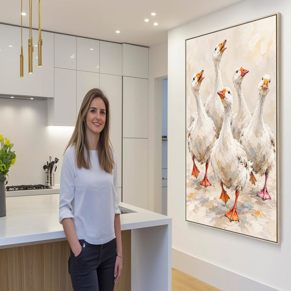 The Gaggle - Farmyard Geese - Framed Kitchen Wall Art Canvases