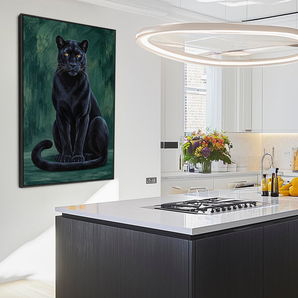 Velvet - Black & Emerald Panther Big Cat Framed Canvas Artwork