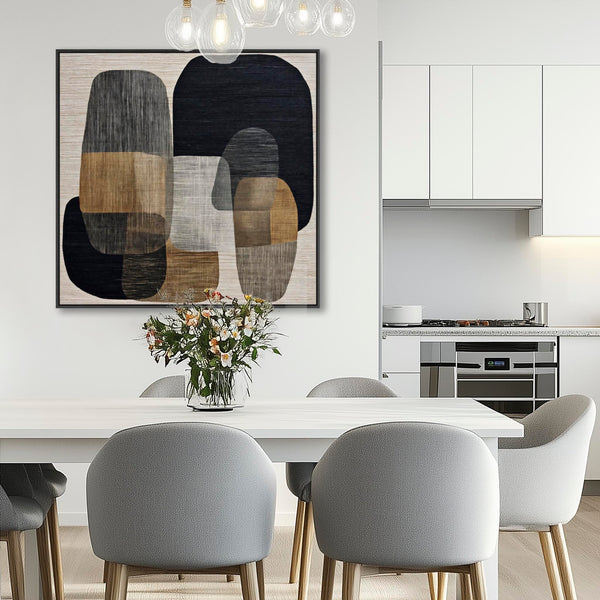 Beige Black Japandi Framed Wall Art Wabi Sabi - Linen Stillness