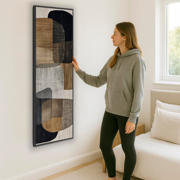 Tall Narrow Beige Brown Japandi Canvas Artwork Framed Wabi Sabi - Organic Blend