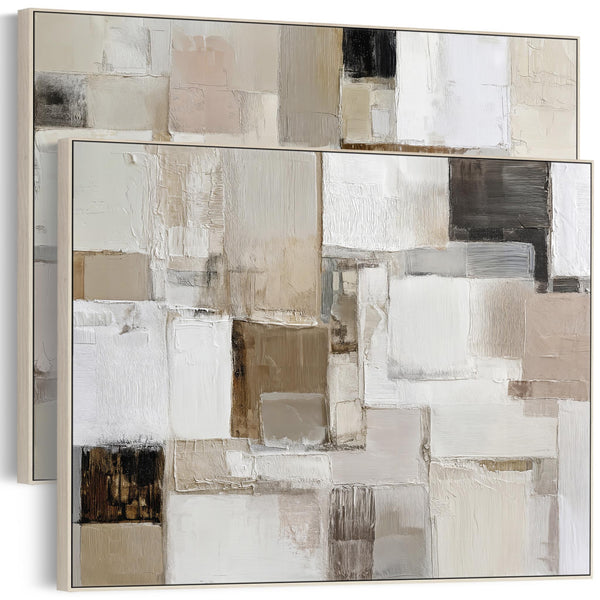 Extra Large Oversized Framed Wall Art Pair - Neutral Set of 2