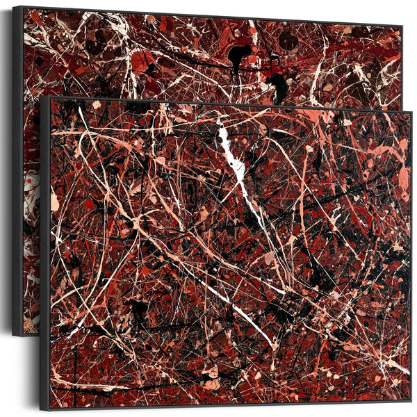 Extra Large Framed Abstract Canvas Pair - Maroon Red Set of 2