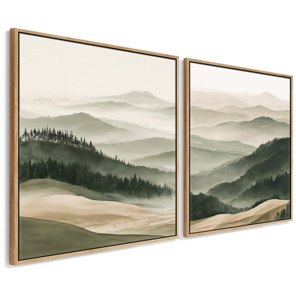 Extra Large Pair Framed Canvases Highland Green Cream Set of 2