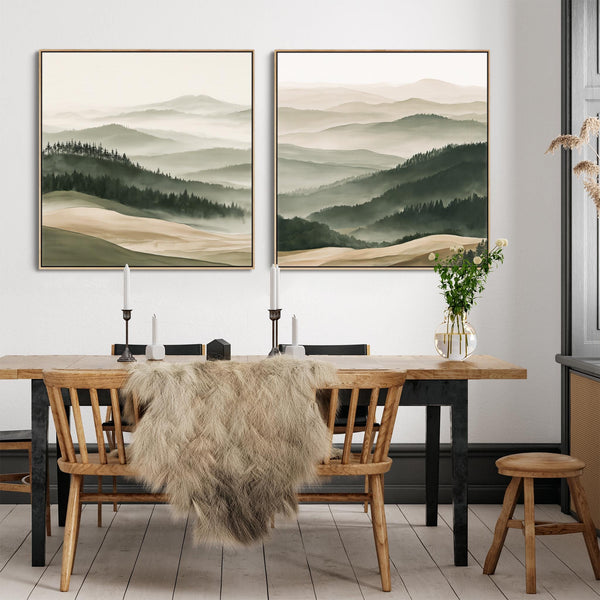 Extra Large Pair Framed Canvases Highland Green Cream Set of 2