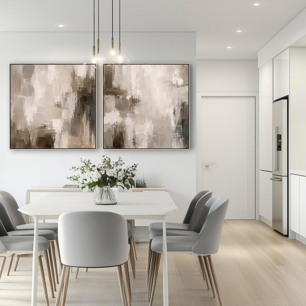 Extra Large Pair Framed Canvas Art | Neutral Abstract Set 2