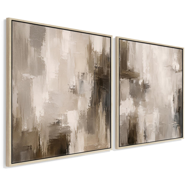 Extra Large Pair Framed Canvas Art | Neutral Abstract Set 2