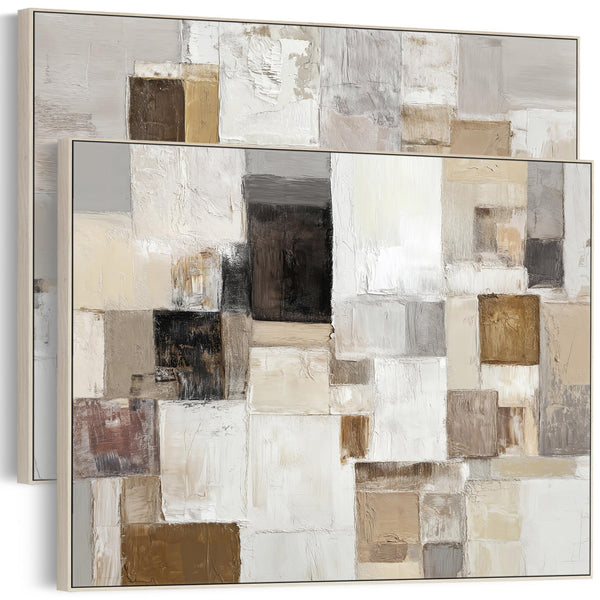 Extra Large Oversized Framed Pair Canvases - Neutral Warmth