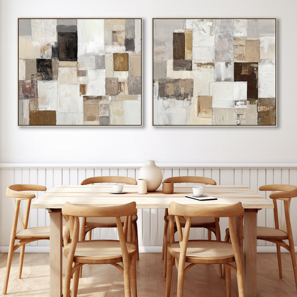 Extra Large Oversized Framed Pair Canvases - Neutral Warmth