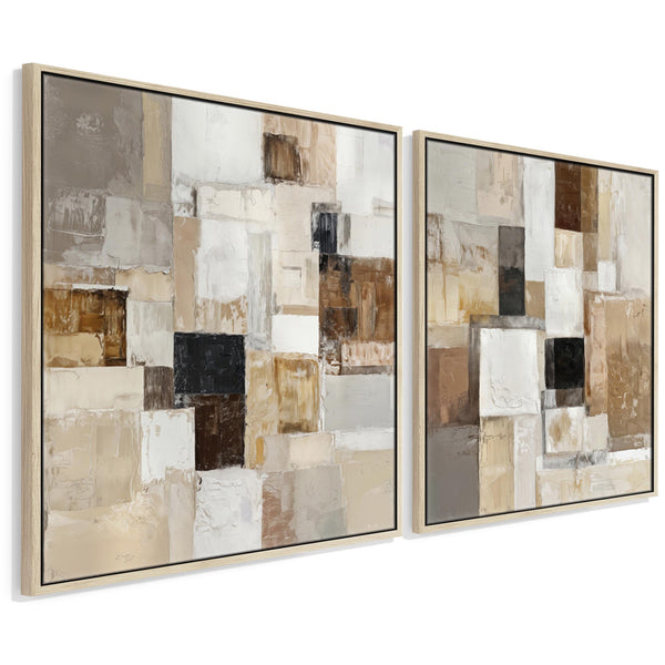 Extra Large Framed Canvas Wall Art Pair - Natural Warm Neutral