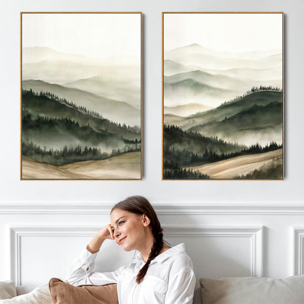 Extra Large Framed Wall Art Pair Canvases Set of 2 - Casentino