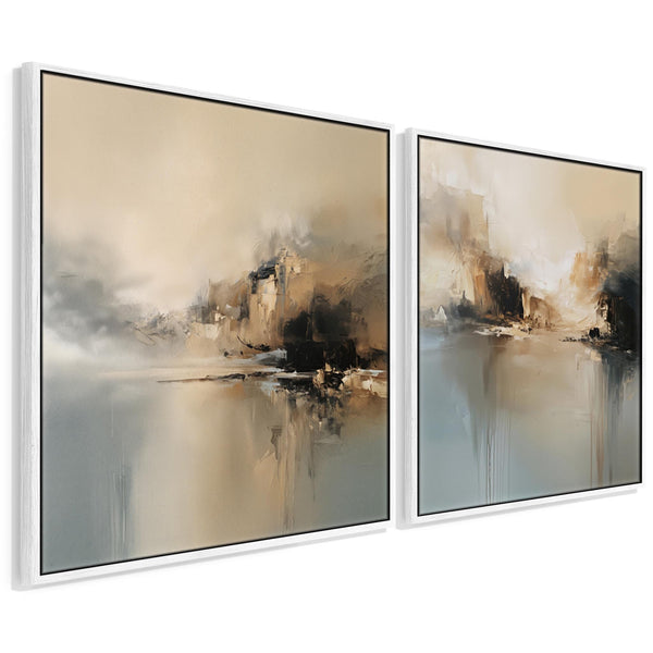 Pair of Oversized Framed Canvases Teal Illusion - Set of 2
