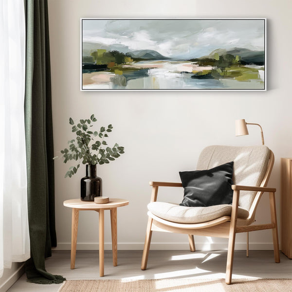 Wide Artwork Canvas Print Framed Abstract Landscape Scene - Green