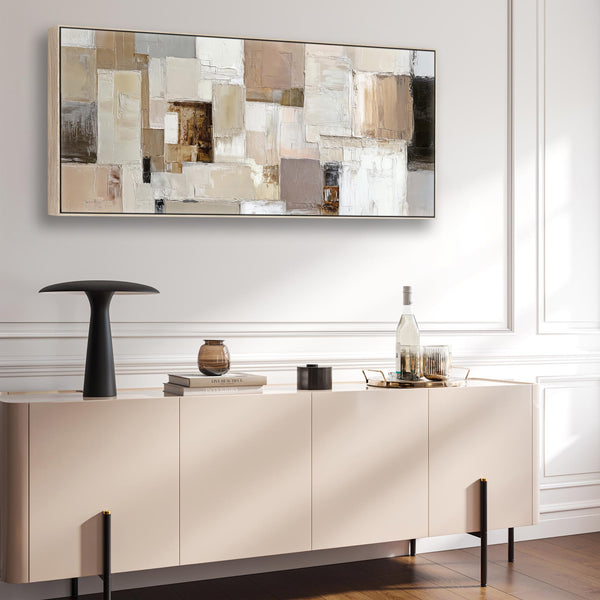 Neutral Blush Cream Long Wide Canvas Wall Art - Ivory Stone