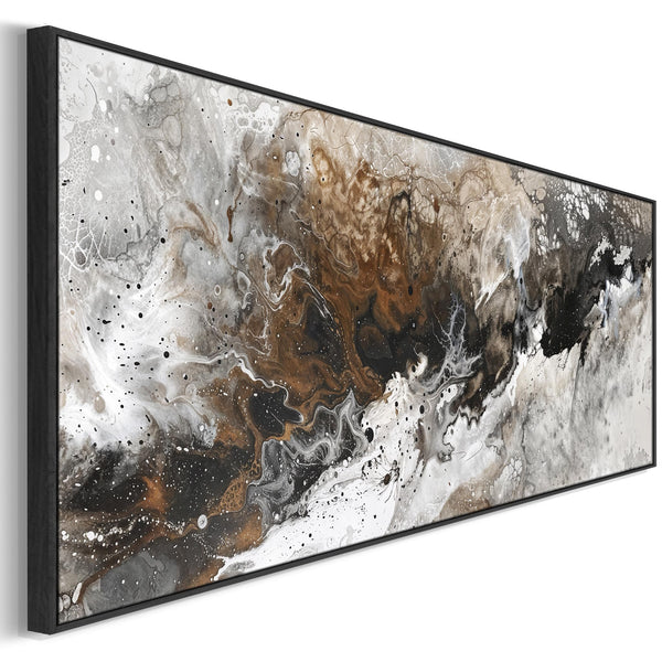 Wide Long Brown White Wall Art - Tempest - Framed Abstract Artwork