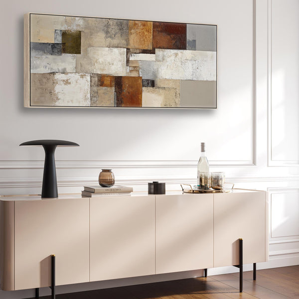 Burnt Orange Grey Stone Horizontal Canvas Artwork Framed Clay Echoes
