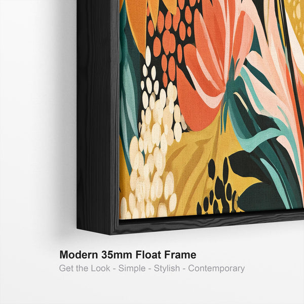 Wide Colourful Abstract Floral Framed Canvas Japanese Abstract