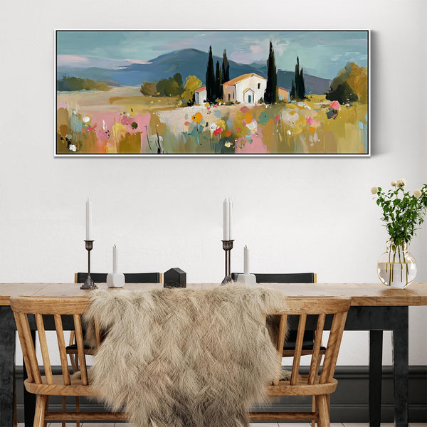Wide Colourful Landscape Italy Tuscany Framed Panoramic Wall Canvas