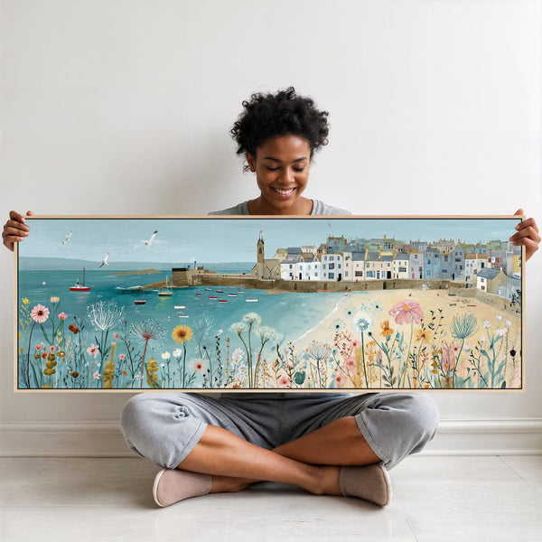 Blue Coastal Wall Art Framed Panoramic - Cornish Seaside