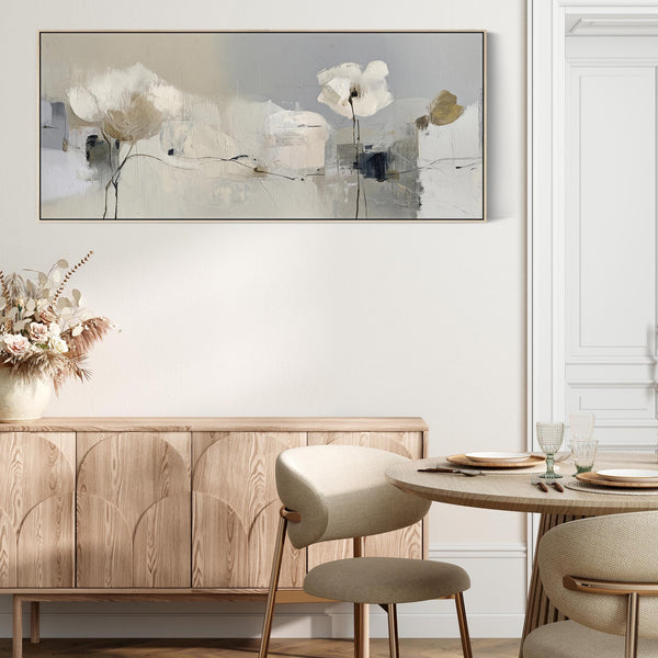 Neutral Cream Grey Long Wide Wall Art Canvas for Bedroom