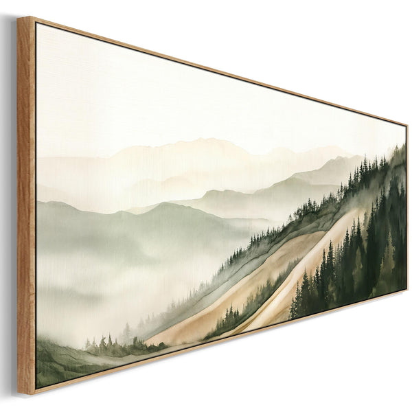 Wide Framed Long Canvas Art Print Tuscan Panorama - Sage Green