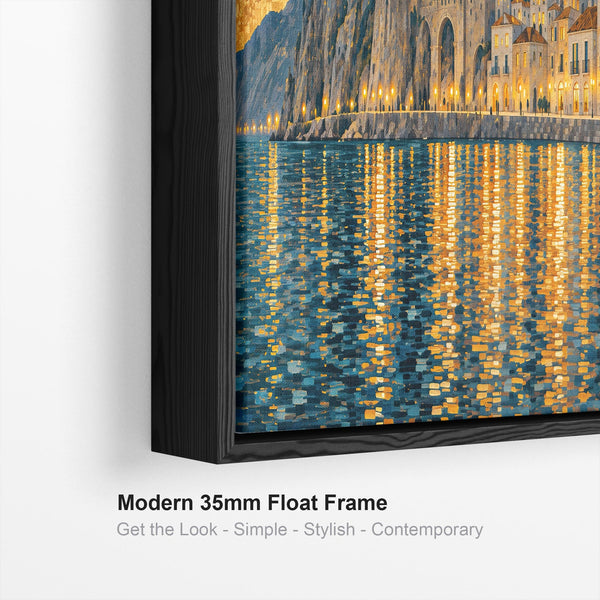 Wide Golden Yellow Blue Framed Canvas Gustav Klimt Harbour Glow