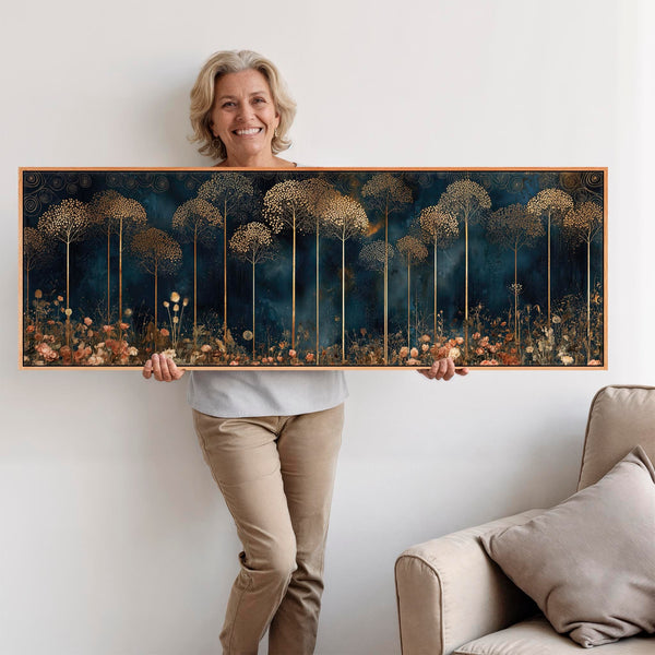 Wide Gustav Klimt inspired Framed Canvas Art - Golden Arbre
