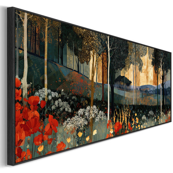 Wide Gustav Klimt inspired Framed Long Canvas Art - Poppy Hills