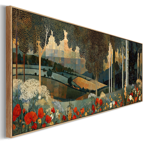 Gustav Klimt inspired Framed Canvas Wall Art Poppy Meadow Hills