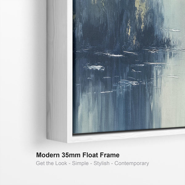 Wide Blue Grey Framed Long Canvas Art - Heron Lake - Solitude