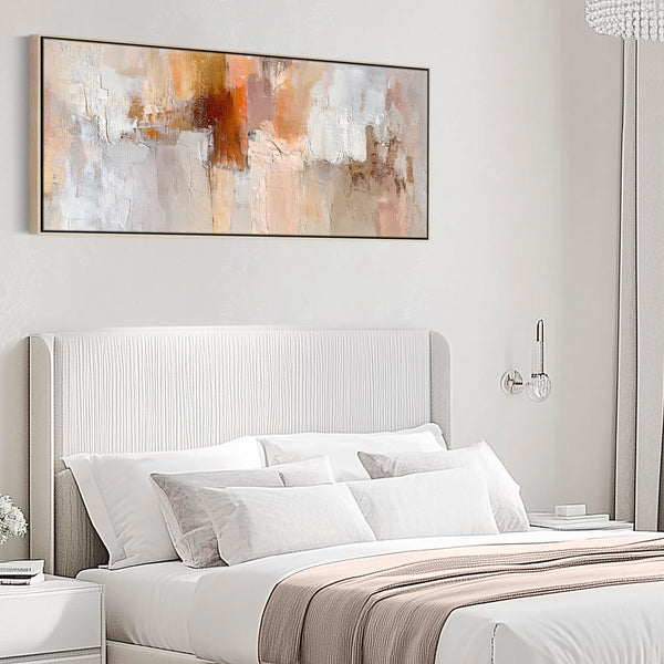 Blush Pink Neutral Wide Framed Long Canvas Horizontal Harmony