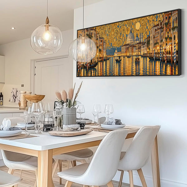 Wide Gustav Klimt inspired Long Wall Art Golden Venice Panorama