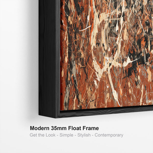 Abstract Canvas Wall Art Framed Jackson Pollock Style - Rust