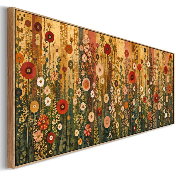Wide Abstract Floral Gustav Klimt inspired Framed Long Canvas