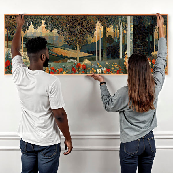 Gustav Klimt inspired Framed Canvas Wall Art Poppy Meadow Hills