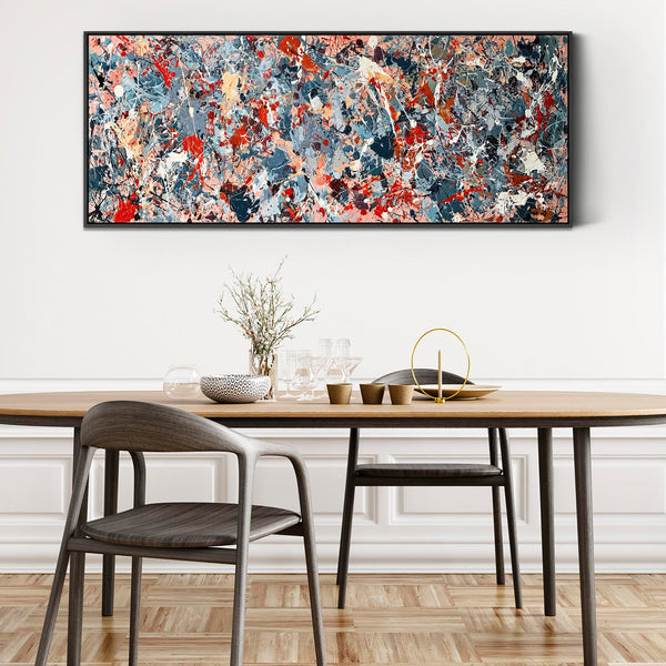 Wide Horizontal Jackson Pollock Inspired Framed Canvas Splash