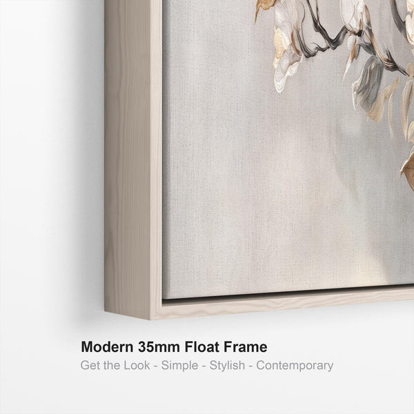 Wide Warm Scandi Neutral Framed Long Bedroom Canvas over Bed