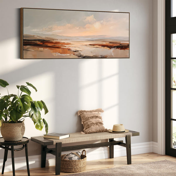 Wide Abstract Rust Horizon Panormaic Long Framed Artwork