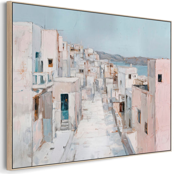 Pastel Blue Pink Framed Canvas Wall Art - Aegean Island Passage