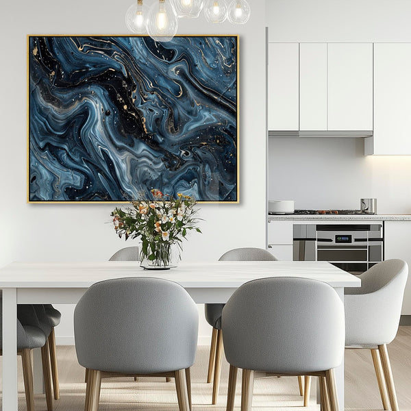 Abstract Framed Canvas Wall Art Blue Gold - Pathways