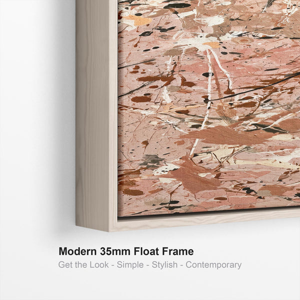 Tall Framed Abstract Wall Art Peach Pink Jackson Pollock Style