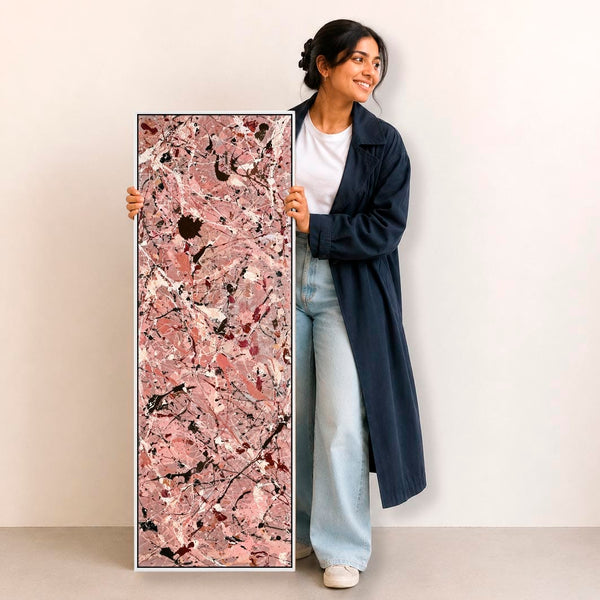Tall Pink Vertical Wall Art - Framed Upright Blush Abstract